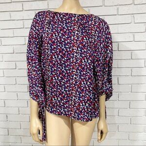 Derek Lam Silk Poppy Print Blouse Size 14‎ NWT – Raglan Tie‑Cuff Made in Italy